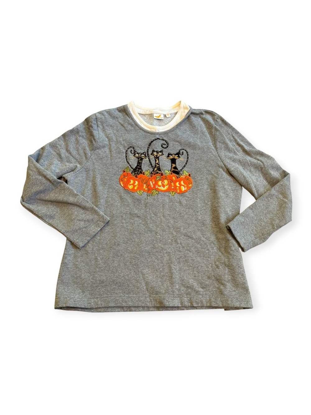 Halloween Sweatshirt Top Sz 16/18 Retro CATS Pumpkins Grandma Rhinestones